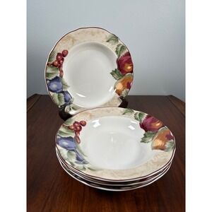 Noble Excellence Napa Valley Rimmed Soup Bowls Fruit Motif Scalloped Tuscan FOUR